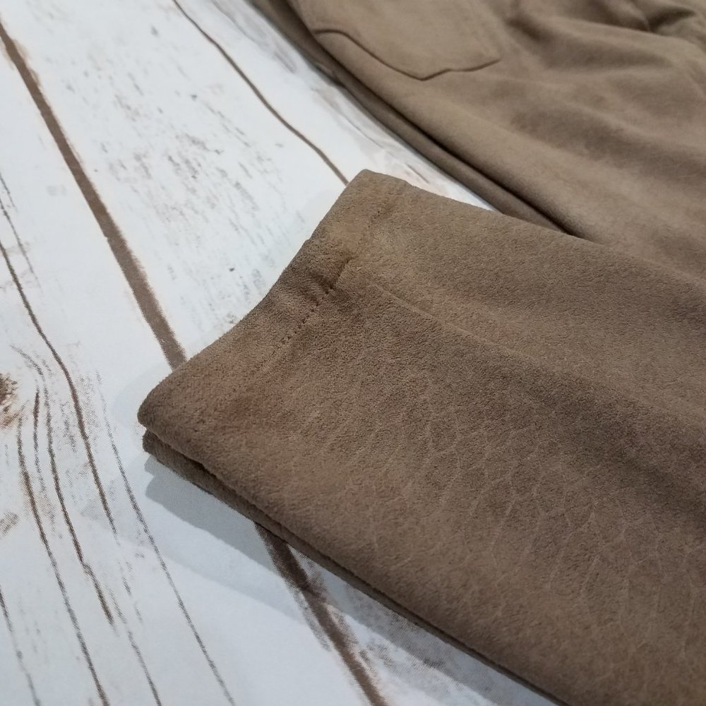 Fall Neutral Tan Skinny Pants Faux Suede Jeggings with Tonal Texture Women's 4 - Picture 10 of 17